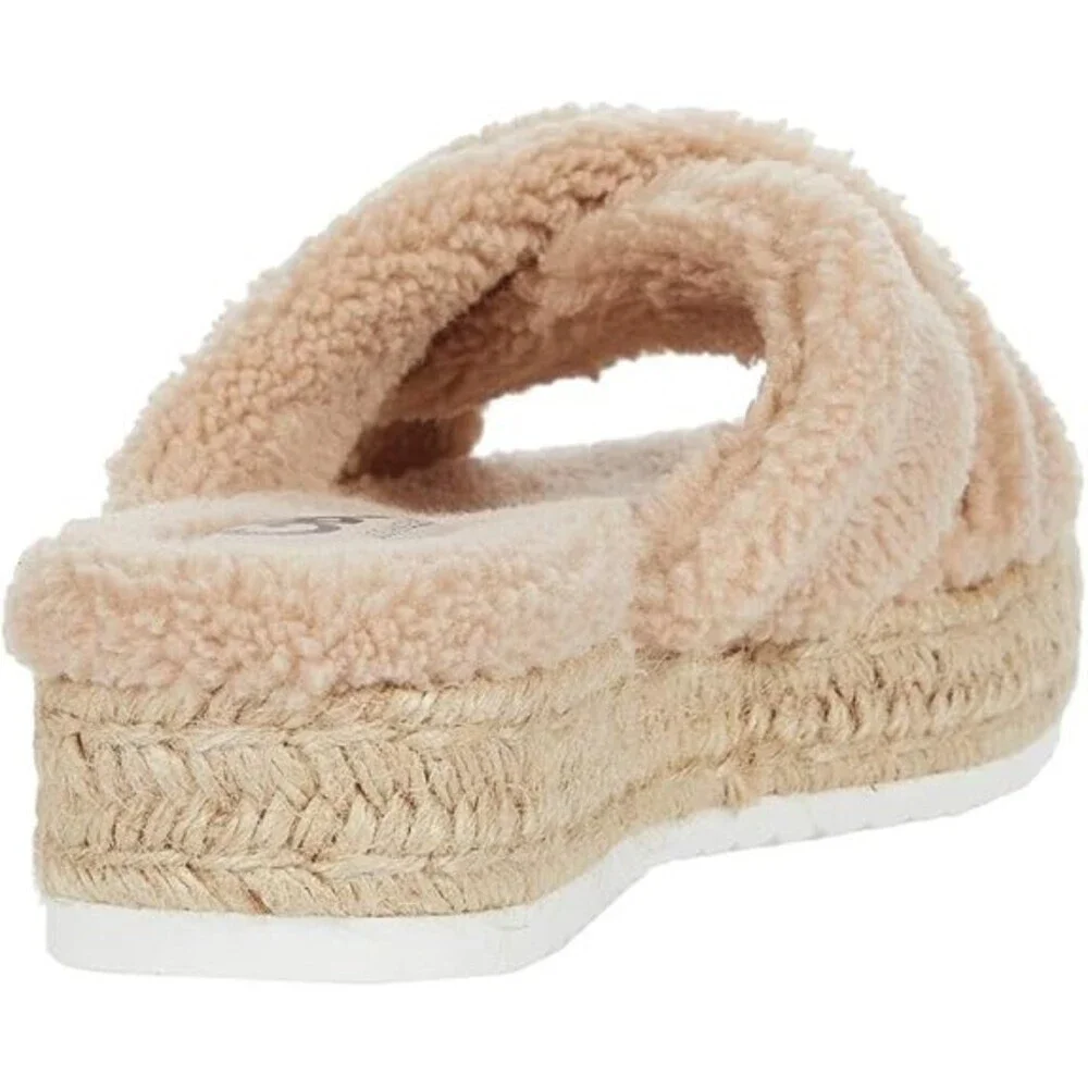GBG Los Angeles Daphne Sandals Women's US 8 Beige Faux Fur Espadrille JOBB1411